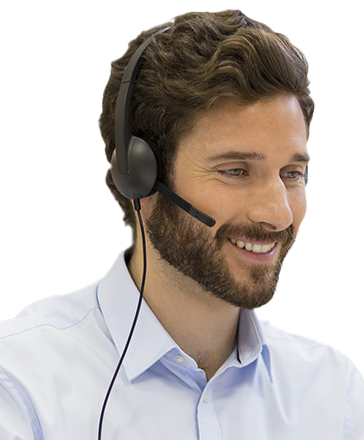 Male customer service representative smiling.